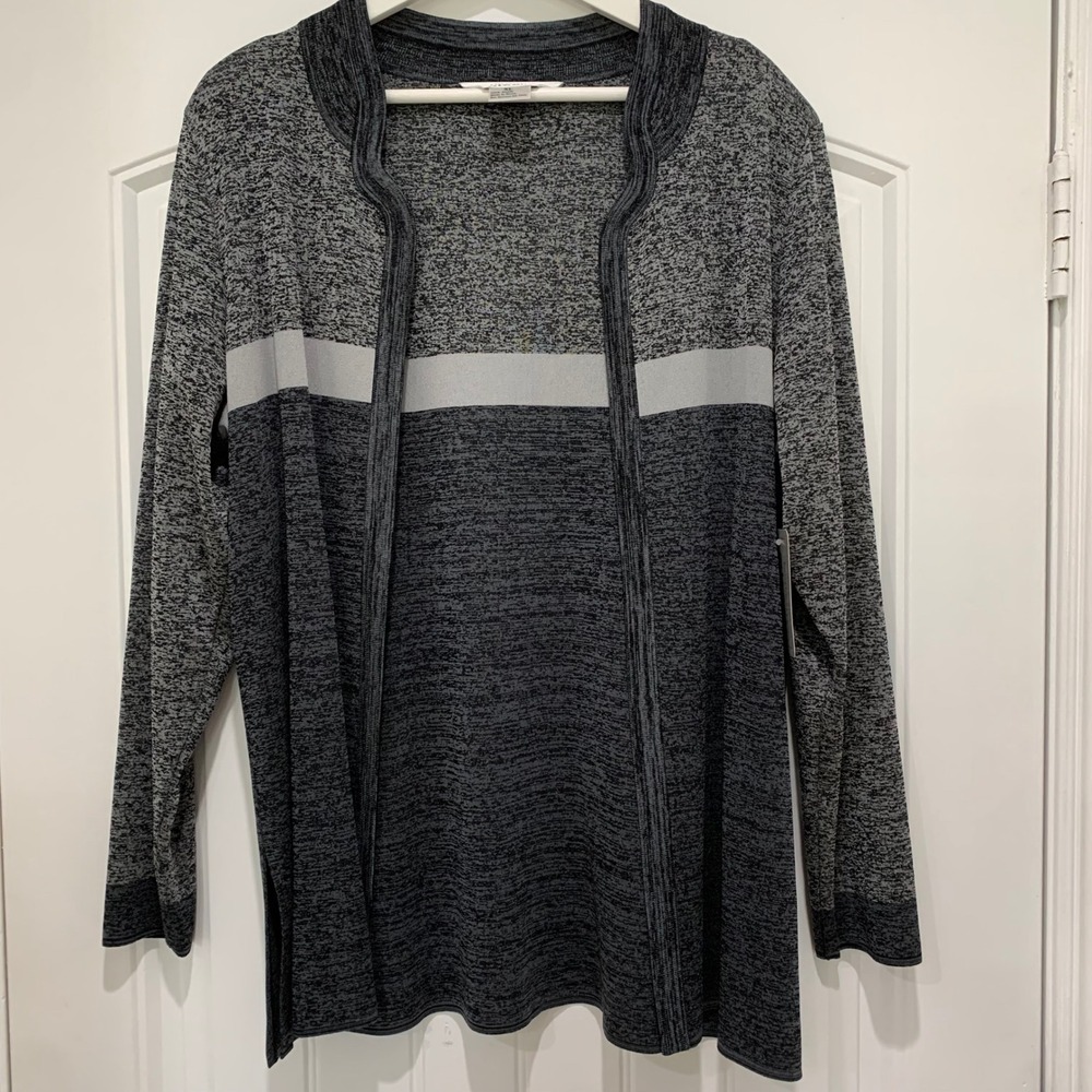 Misook Womens XL Open Front Cardigan Sweater Gray Black Colorblock Space Dye NWT